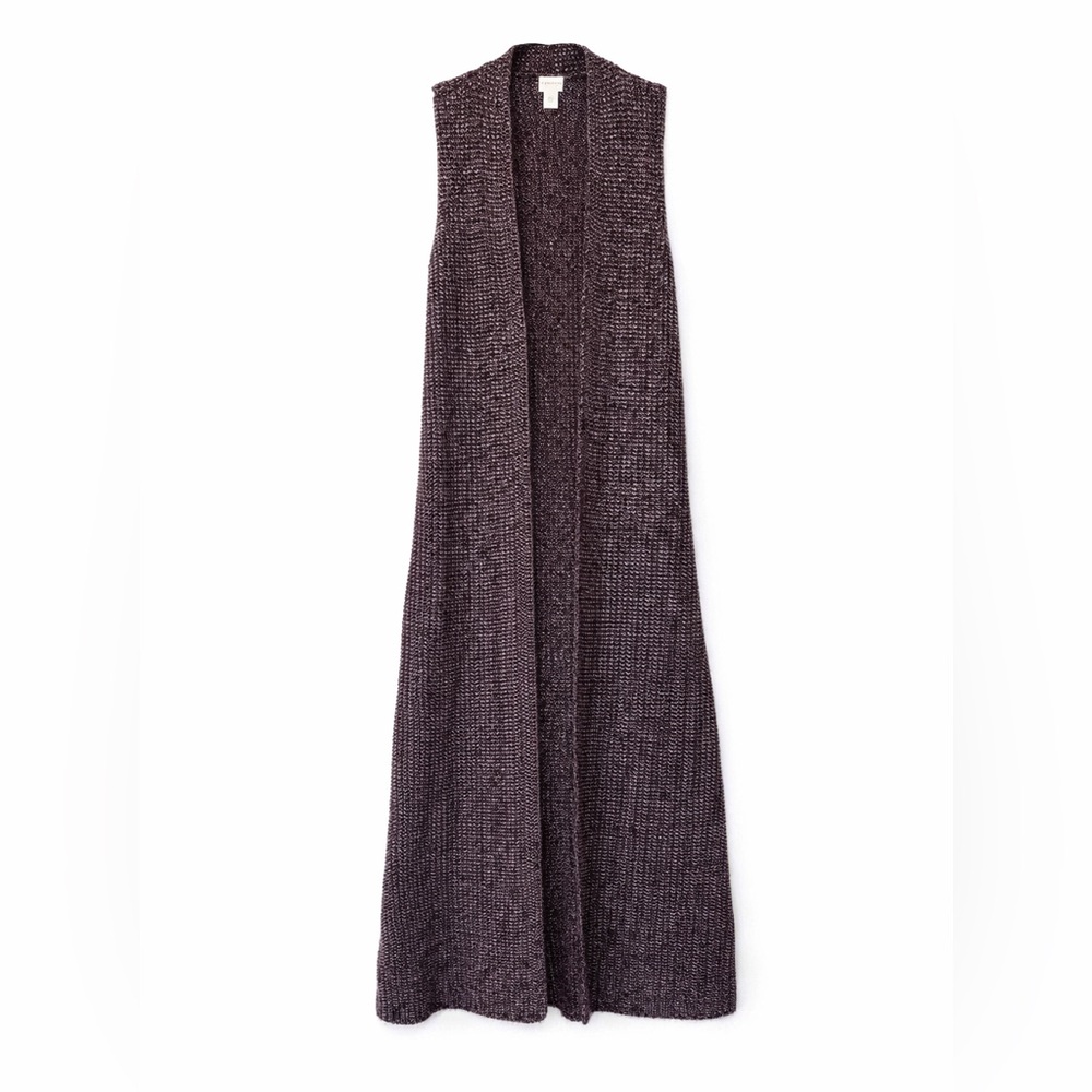 Chico’s Plum Marled Open Front Sweater Duster Vest Long Knit Layering Piece